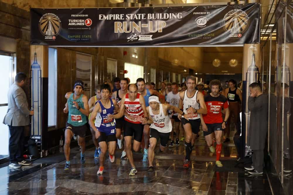 NEW YORK, NEW YORK - OCTOBER 06: Runners are seen at the starting line during the 44th Annual Empire State Building Run-Up, Sponsored by Turkish Airlines at The Empire State Building on October 06, 2022 in New York City. (Photo by John Lamparski/Getty Images for Empire State Realty Trust)