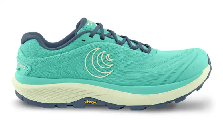 Lightweight running shoe with cushioned midsole optimal for trail and road running, featuring breathable upper and Vibram tread for enhanced grip and durability.