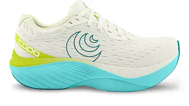 Lightweight blue and white running shoe with cushioned sole designed for long-distance running and marathon training. Features breathable mesh upper and responsive midsole for optimal comfort and performance.