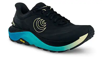 Lightweight running shoe with Vibram sole, designed for trail and road running, featuring breathable upper material and durable grip for optimal performance.