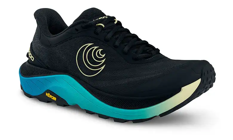 Lightweight running shoe with Vibram sole, designed for trail and road running, featuring breathable upper material and durable grip for optimal performance.