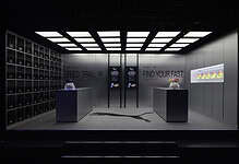 Modern PUMA Nitro Lab store display showcasing innovative running shoes in a sleek, high-tech environment during London marathon weekend.