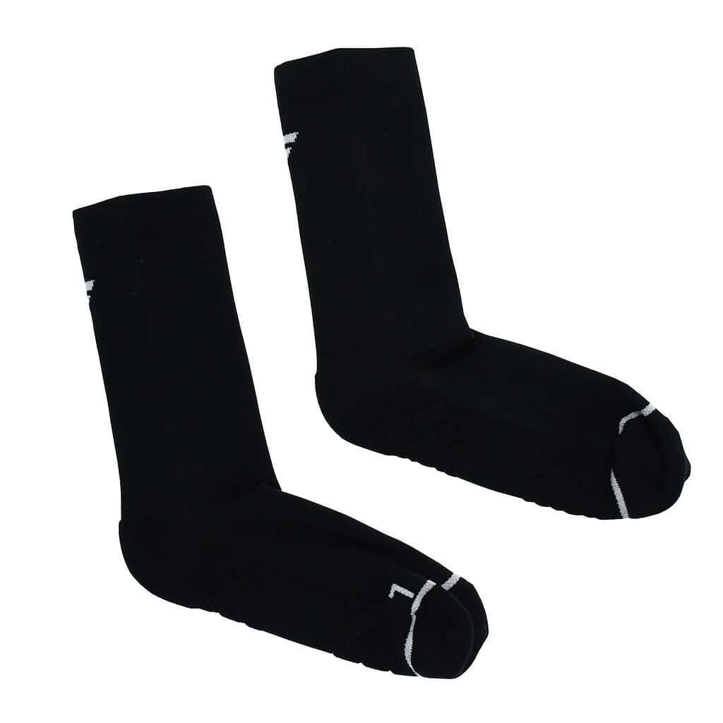 Pair of black Velocity Performance Crew Socks for adults, designed for running and athletic activities.