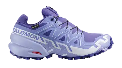 Salomon Speedcross 6 GORE-TEX trail running shoe in purple with rugged outsole for trail running and waterproof GORE-TEX membrane.