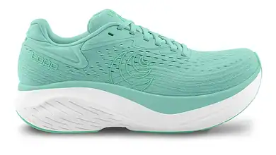 Light green Women's Atmos 2 running shoe with cushioned sole, designed for comfort and performance during running activities.