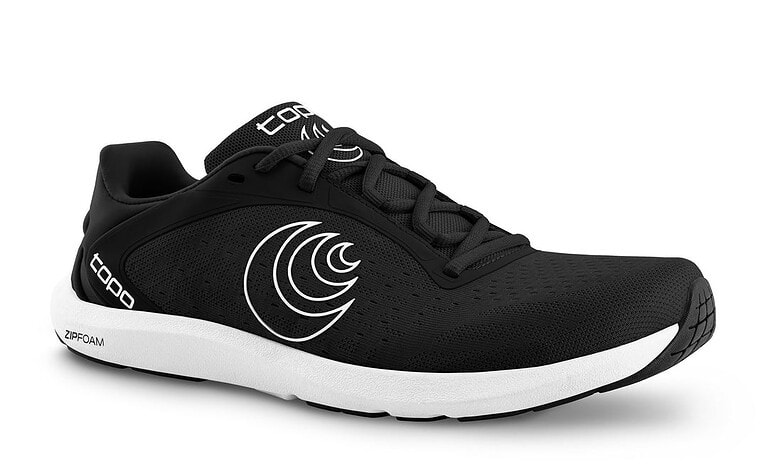 Black women's running shoe with white logo and sole, designed for comfort and performance, ideal for running and athletic activities.