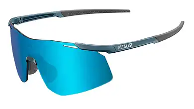 High-performance blue sports sunglasses with sleek design, ideal for runners and outdoor athletes, featuring advanced UV protection and lightweight frame.