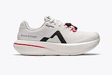 White Mount to Coast Women's C1 running shoe with black and red accents, designed for comfort and performance.