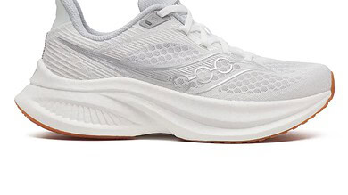 Saucony Endorphin Speed 5 running shoe in white with breathable mesh upper, cushioned midsole and grippy outsole.